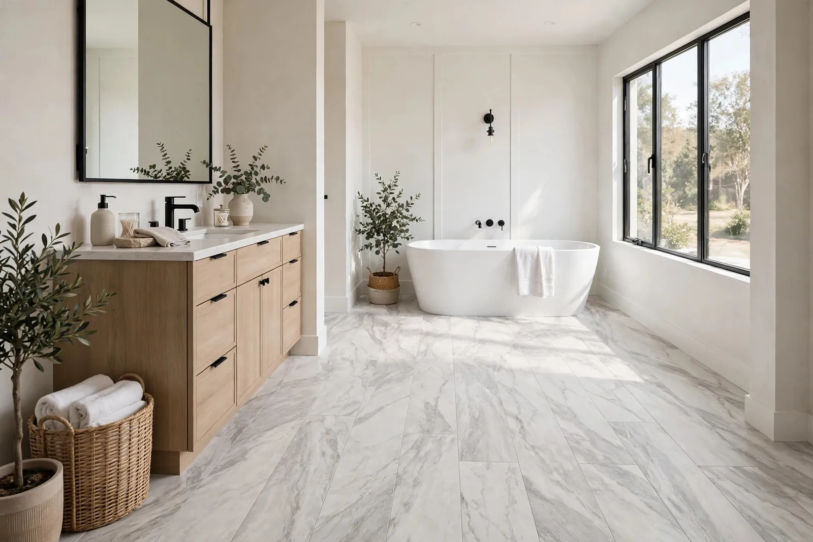 Bathroom Vinyl Tile Flooring — Slate Look Tile for a Bannister Hall Bath by Waldorf Luxury Vinyl Plank Company